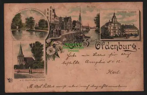 150444 Ansichtskarte Oldenburg Oldb Litho 1896 Kirche Linde Gertrudenfriedhof Stau Schloß