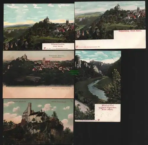 150635 5 Ansichtskarte Gößweinstein Fränkische Schweiz Wiesent Tal 1906 Panorama 1900 Schlo