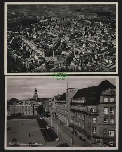 148800 2 Ansichtskarte Bautzen Fliegeraufnahme um 1935 Stadtmuseum Stadttheater