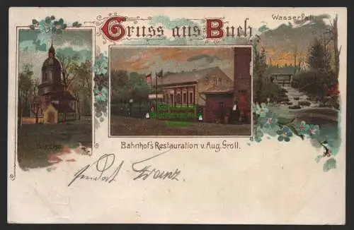 149018 Ansichtskarte Berlin Buch 1907 Litho Kirche Bahnhofs Restauration Groll Wasserfall