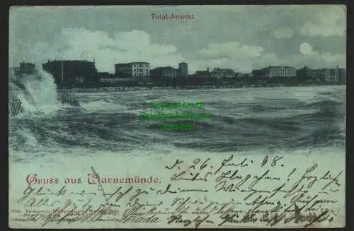 142866 AK Mondscheinkarte Warnemünde 1898 Ansicht von See