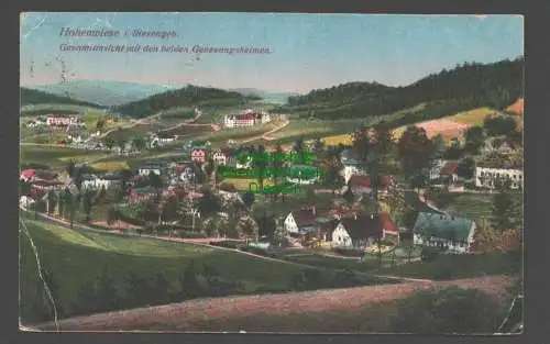 142151 Ansichtskarte Hohenwiese 1925 im Riesengebirge Panorama mit beiden Genesungsheimen