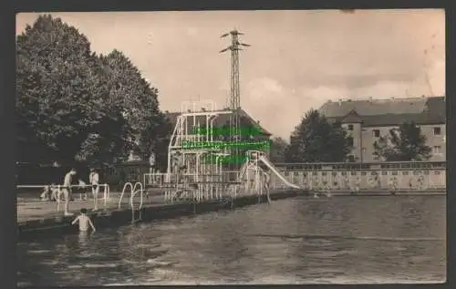 140933 Ansichtskarte Gera Sommerbad Rutsche Sprungturm 1962