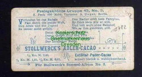 129782 Stollwerck Sammelbild Adler Cacao Gruppe 43 No. 3 Fahrrad Radrennen