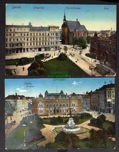 128225 2 AK Görlitz Postplatz Frauenkirche Post 1916 Feldpost Reserve Lazarett