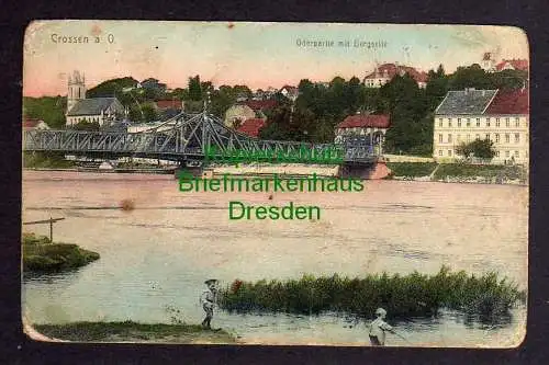 121331 Ansichtskarte Krosno Odrzanskie Crossen an der Oder Oderbrücke Bergseite 1916 Feldpo