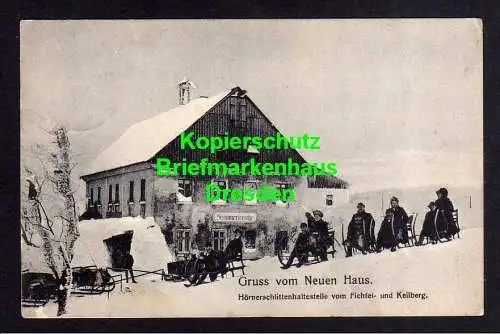 118082 AK Oberwiesenthal 1906 Gruss vom Neuen Haus Hörneschlittenhaltestelle Fic