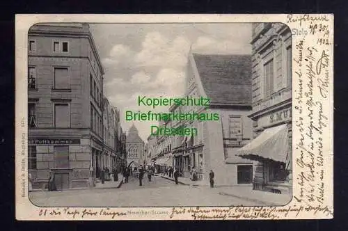 117937 Ansichtskarte Stolp Pommern Neuethor Strasse 1902 Geschäft Puttkammer