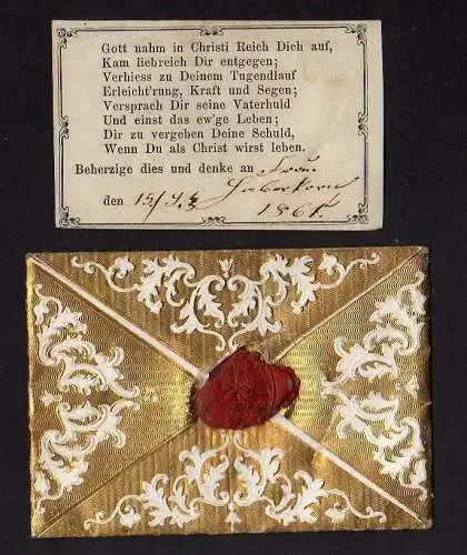 117714 Taufbrief Dein Lebe lang habe Gott ... 1861 Patenbrief goldgeprägt  mit S