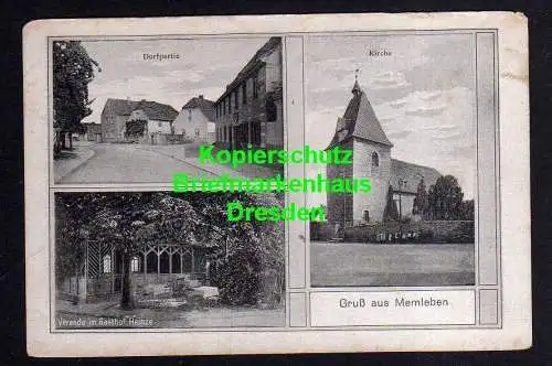 116410 Ansichtskarte Memleben 1920 Dorfpartie Kirche Veranda im Gasthof Heinze