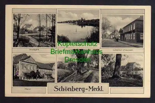 117426 Ansichtskarte Schönberg Mecklenburg Markt Stadtpark Teich Lübecker Chaussee um 1930