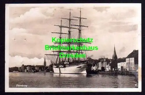 116434 AK Flensburg 1942 Fotokarte Hafen Dreimaster Segelschiff