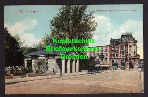 116435 Ansichtskarte Bad Kissingen Der neue Maxbrunngen gegen Cafe Messerschmitt 1914