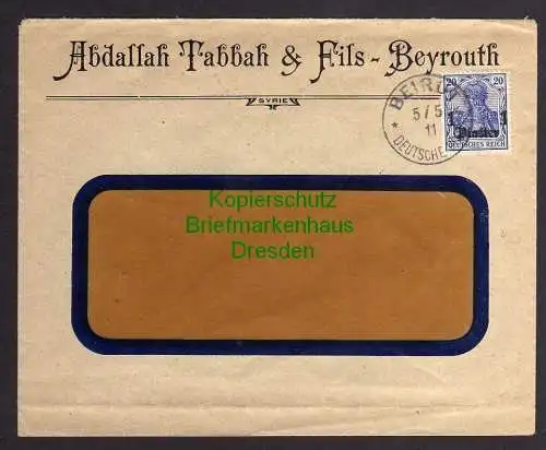 117461 Deutsche Post in der Türkei 1911 Brief Beiruth Beyrouth Syrie vorgedruckt