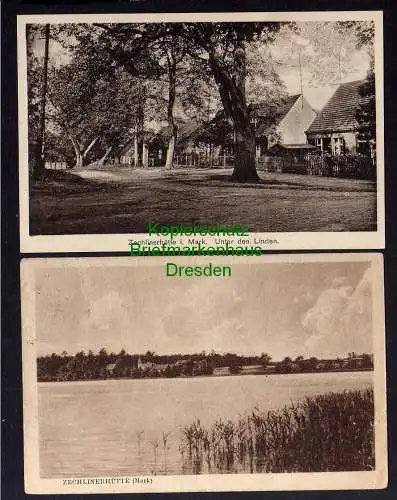 117616 2 Ansichtskarte Zechlinerhütte i. Mark Unter den Linden Straße Stranhotel 1923