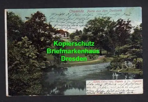 114940 Ansichtskarte Chemnitz 1904 Partie im Stadtpark gelaufen Russdorf Sachsen Altenburg