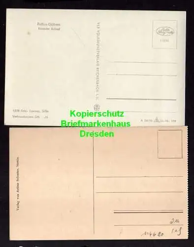 114680 2 Ansichtskarte Putbus Rügen Schloss um 1925 Rasender Roland Zug Lok 1956