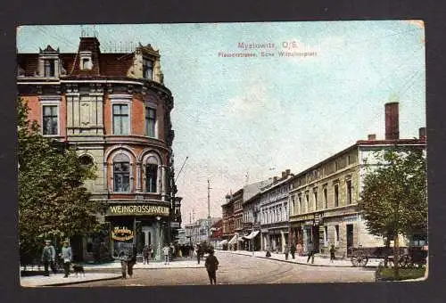 115052 Ansichtskarte Myslowitz 1916 Plesserstasse Ecke Wilhelmplatz Weingrosshandlung