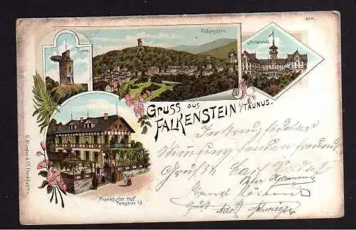 111855 Ansichtskarte Falkenstein im Taunus Litho 1900 Gasthaus Hotel Frankfurter Hof Ruine