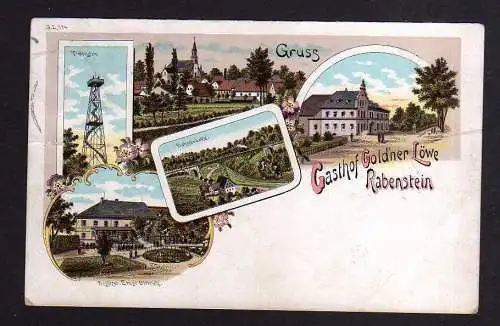 111826 AK Rabenstein Litho 1899 Gasthof Goldner Löwe Bahnbrücke Aussichtsturm To