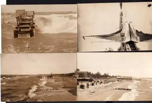 112600 4 Ansichtskarte Berg Dievenow Fotokarte Strandbad Seesteg Strandkörbe Segelboot