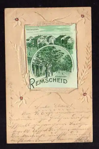 112283 Ansichtskarte Remscheid 1903 Kaiserplatz Alleestraße Litho auf Karte montiert Blumen