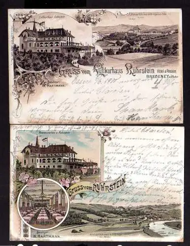 112239 2 Ansichtskarte Bredeney a. d. Ruhr Litho 1900 Hotel Pension Ruhrstein Restauration