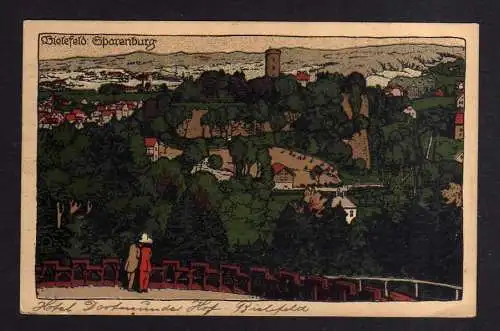 112377 Ansichtskarte Bielefeld Sparenburg Künstler Steinzeichnung 1929