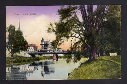 112416 Ansichtskarte Gera 1916 Elsterpartie Brücke Reservelazarett Abt. Turnhalle