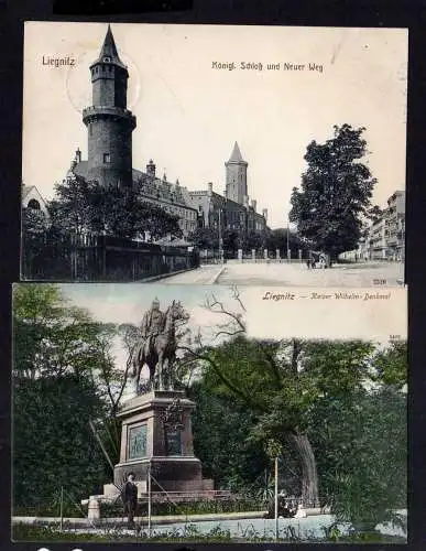 110660 2 AK Liegnitz Schlesien um 1905 Kaiser Wilhelm Denkmal Schloß Neuer Weg 1