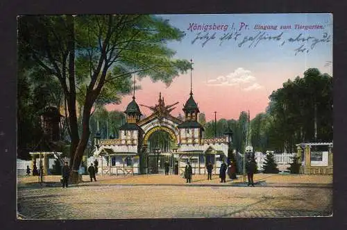 110919 Ansichtskarte Königsberg Ostpr. 1915 Eingang zum Tiergarten