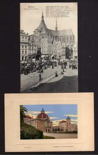 111243 2 Ansichtskarte Rostock 1910 Markt Marienkirche Apotheke Kaffeegeschäft Spedition Ma