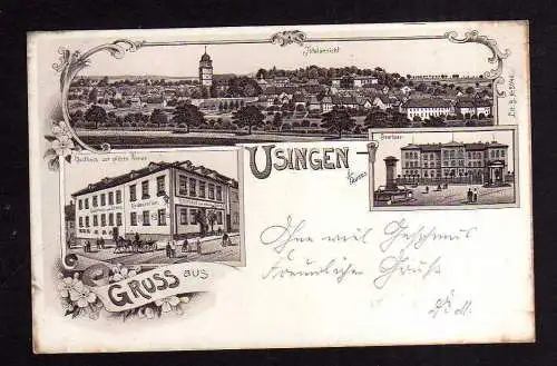 110986 Ansichtskarte Usingen Litho 1899 Gasthaus zur goldenen Sonne Restaurant Seminar