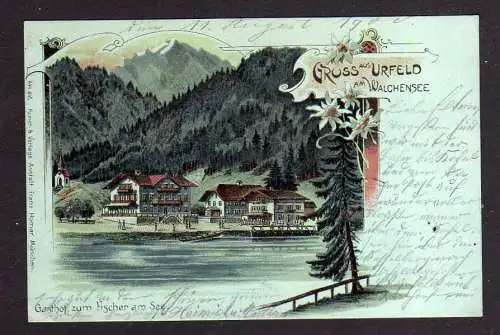 106974 Ansichtskarte  Urfeld am Walchensee Litho 1900 Gasthof zum Fischer am See