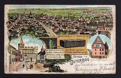 107017 Ansichtskarte Jüterbog Litho 1912 Rathaus Rathausgiebel Panorama