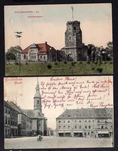 107080 2 AK Großenhain 1901 Markt Kirche Kupferbergturm 1911