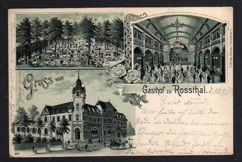 105372 Ansichtskarte Rossthal Litho Gasthof 1905 Saal Garten  gelaufen Weinböhla