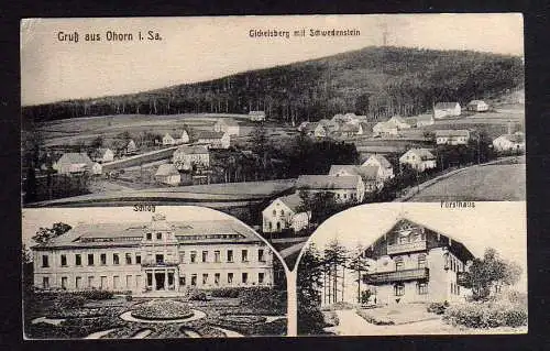 104314 Ansichtskarte Ohorn Sa. Gickelsberg Schwedenstein Schloß Forsthaus 1919