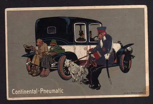 105012 Ansichtskarte Künstlerkarte Continental Pneumaric Hannover 1914 Auto Wachmann Hund