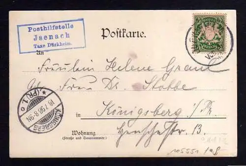 105551 Ansichtskarte von Posthilfsstelle Isenach Taxe Türkheim 1898 Isenach  Weiher