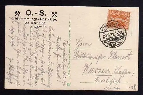 101211 AK Königshütte O.- Schlesien 1921 Ober Realschule Abstimmungs Postkarte