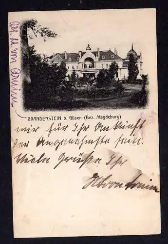 101556 Ansichtskarte Schloss Brandenstein bei Güsen Bez. Magdeburg 1916 Adel