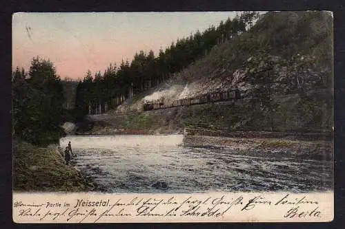 101051 Ansichtskarte Hirschfelde 1905 Partie im Neissetal Zug Dampflok