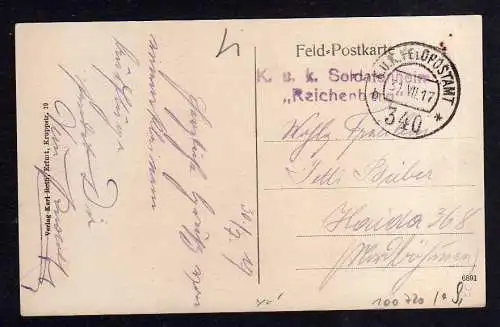 100720 AK K. u. K. Soldatenheim Reichenbach 1917 Feldpostamt 340