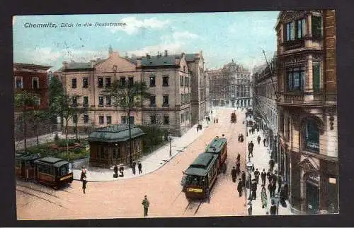 100562 AK Chemnitz Poststrasse 1908 Staßenbahn