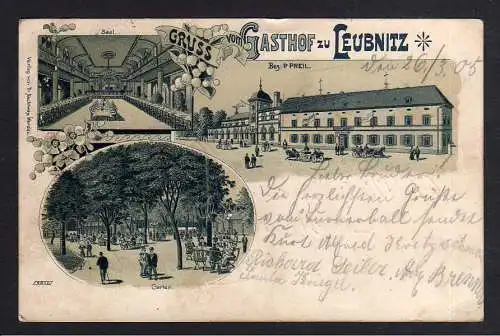 100634 Ansichtskarte Litho Gasthof zu Leubnitz Werdau Bes. P. Preil