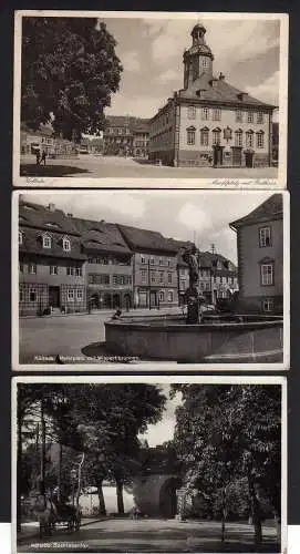 100181 3 Ansichtskarte Kölleda Markt Öfen Herde Maschinen Heyna Backlbertor Rathaus