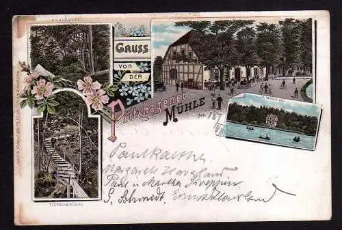 100118 Ansichtskarte Pritzhagen Gasthaus Pritzhagener Mühle Litho 1897 Tornow See Teufelsbr