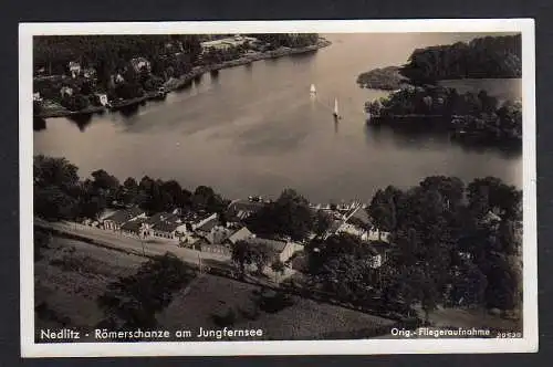 100123 Ansichtskarte Nedlitz Potsdam Luftbild um 1935 Wirtshaus Römerschanze am Jungfernsee