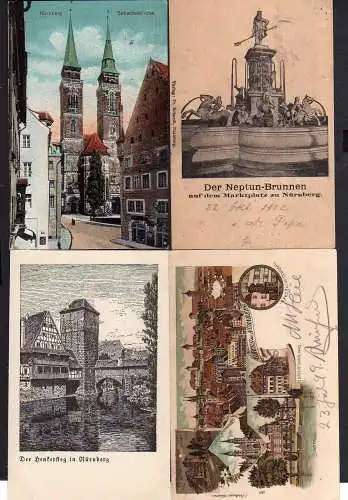 100509 4 Ansichtskarte Nürnberg Sebalduskirche 1934 Neptun Brunnen 1902 Litho Hans Sachs De